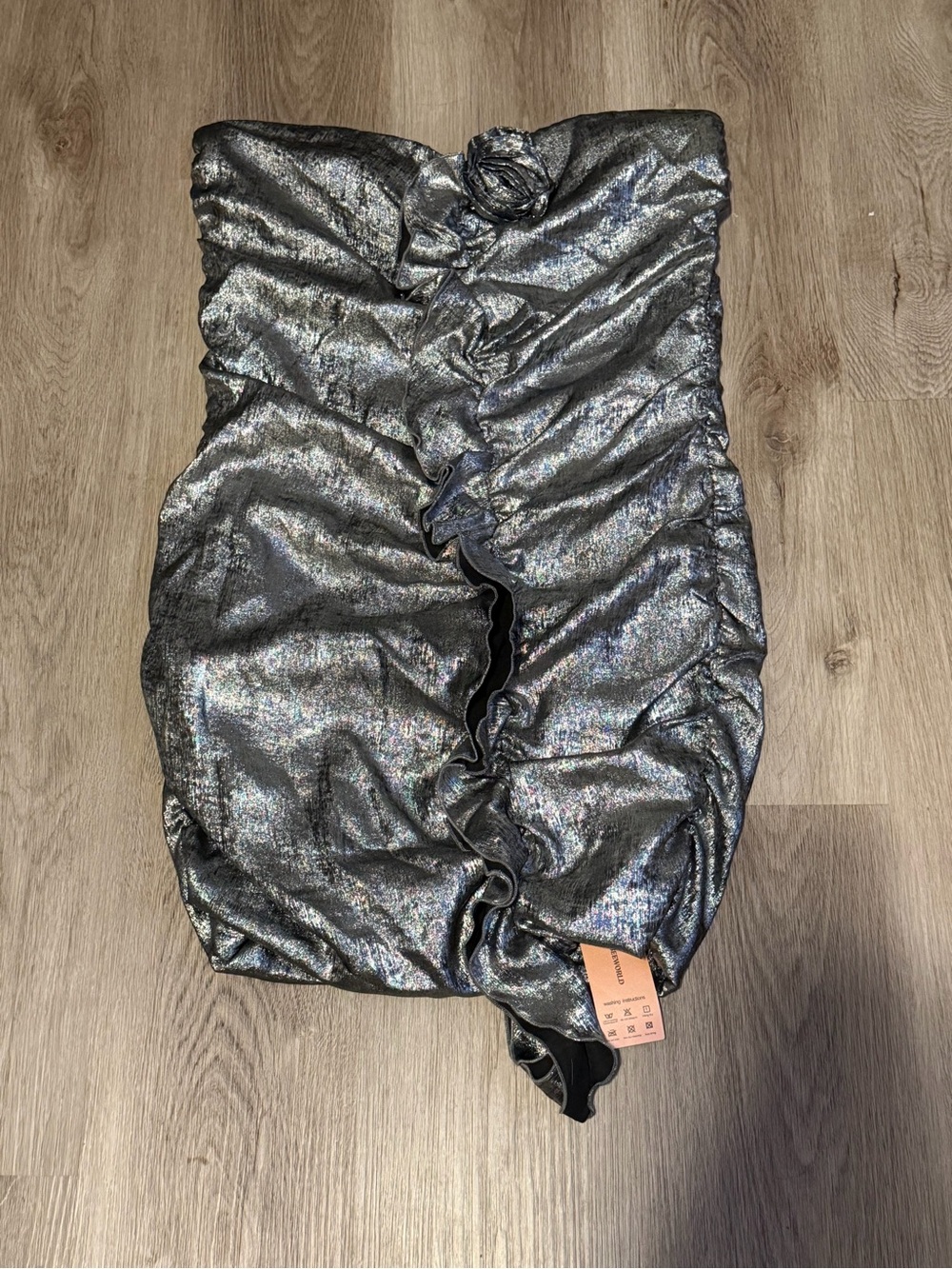 Seven7 Metallic Silver Ruched Strapless Dress